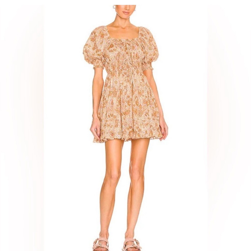 Ulla Johnson Orange Smocked Puff Sleeve Mini Dress